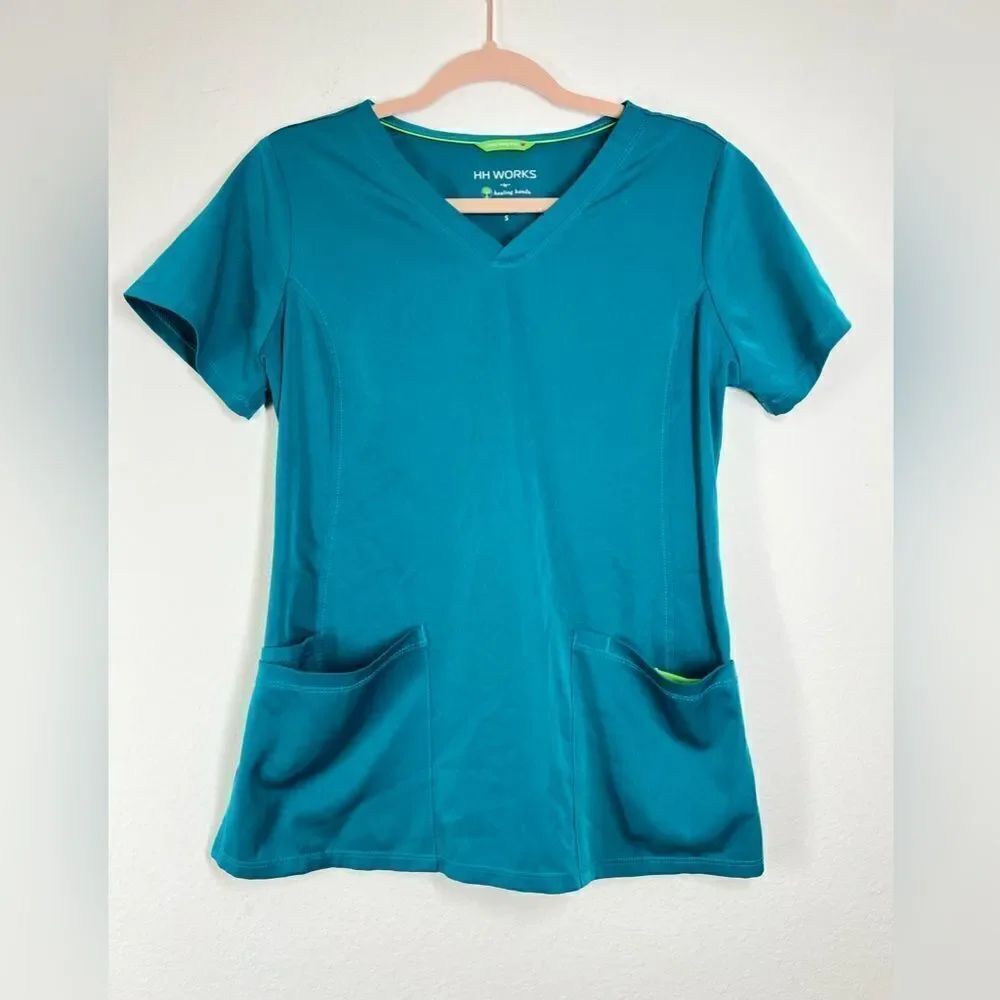 HH Works by healing hands MEDICAL UNIFORM NURSING SCRUB TOP SZ S Emerald Green